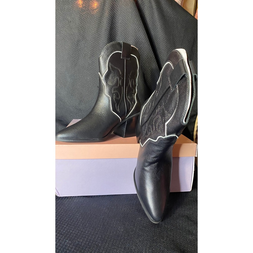 Lisa Vicky Campus-V Black Tumbled Leather Western Cowboy Boots Womens 8.5 NEW - Picture 5 of 12